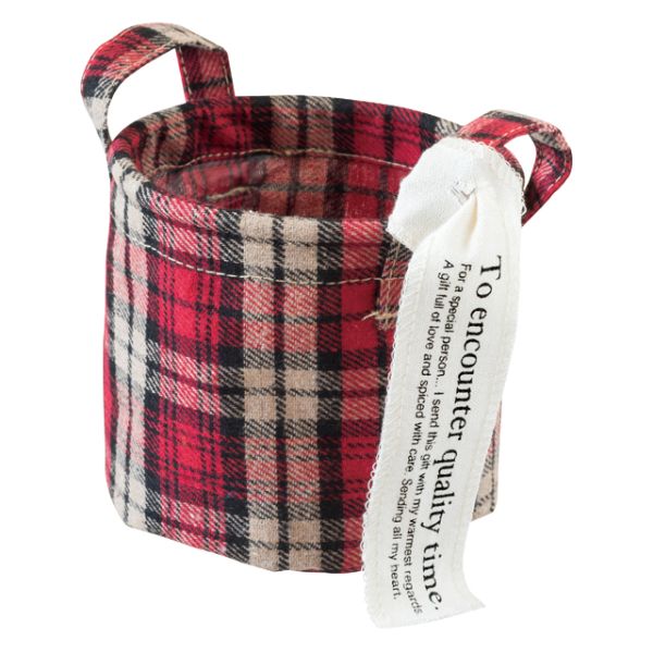 袋 タータンチェック丸底バスケット-S レッド(10個) ヘッズ