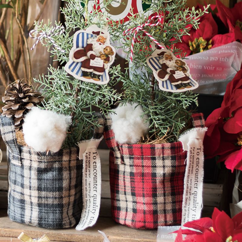 袋 タータンチェック丸底バスケット-S レッド(10個) ヘッズ