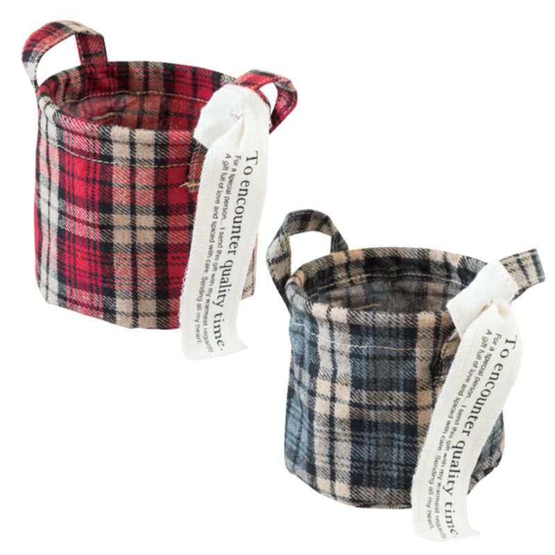 袋 タータンチェック丸底バスケット-S レッド(10個) ヘッズ