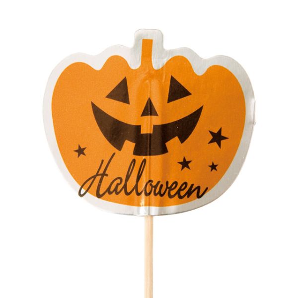 贈答用飾り ブラックハロウィンフラワーピック-1 カボチャ(10本) ヘッズ