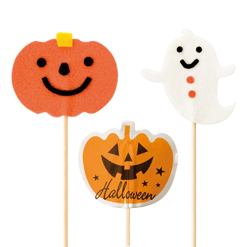 贈答用飾り ブラックハロウィンフラワーピック-1 カボチャ(10本) ヘッズ