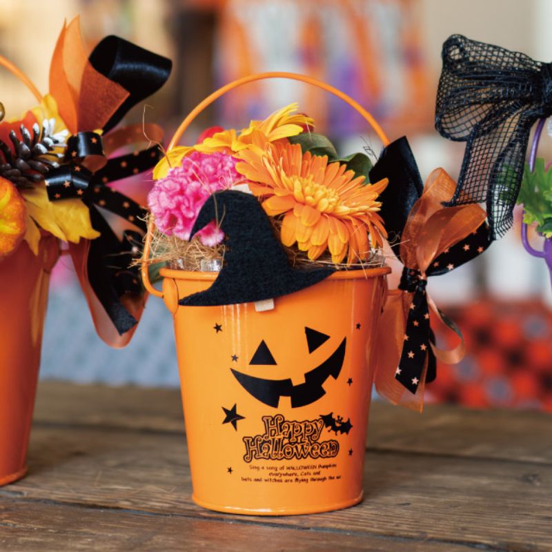 フラワー什器 ブラックハロウィンブリキバケツ-XS(6個) ヘッズ