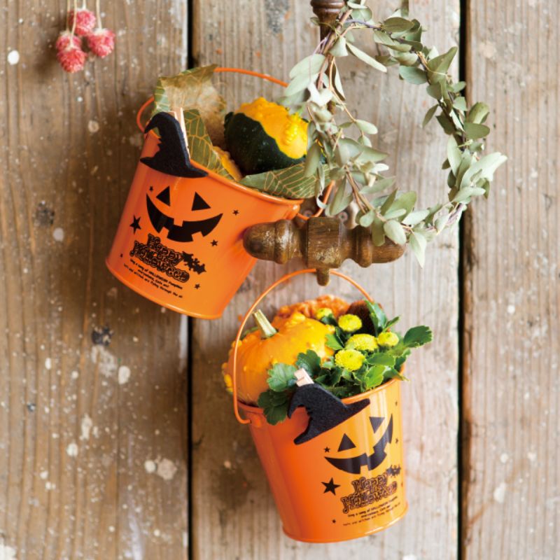 フラワー什器 ブラックハロウィンブリキバケツ-XS(6個) ヘッズ