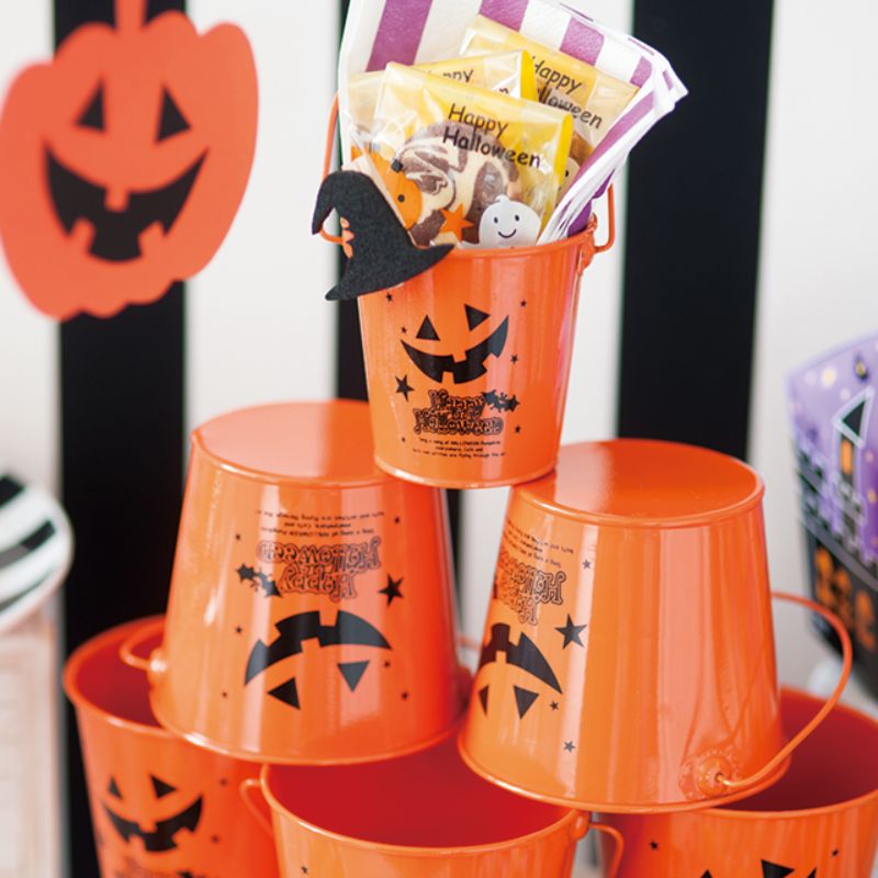 フラワー什器 ブラックハロウィンブリキバケツ-XS(6個) ヘッズ
