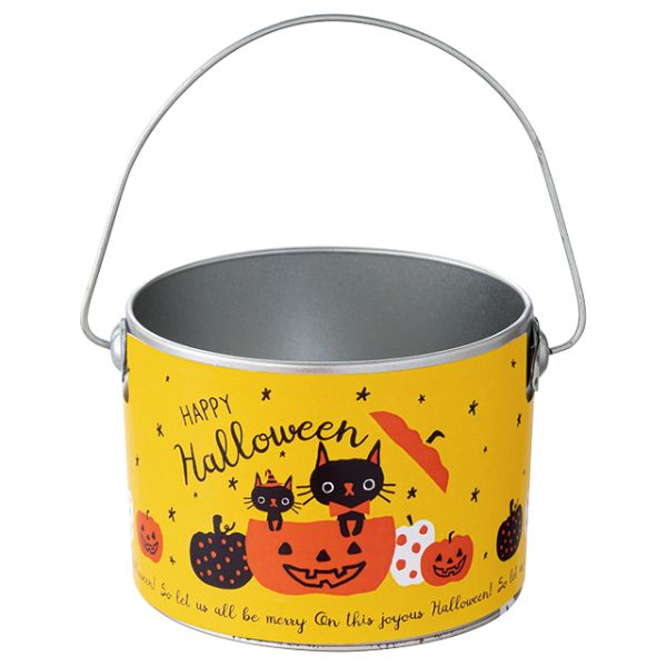 フラワー什器 黒猫ハロウィンブリキバケツ-S(6個) ヘッズ