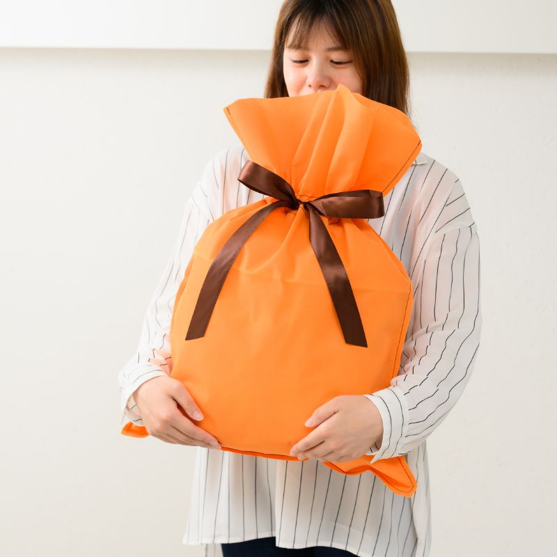 不織布袋 不織布リボン付キバッグオレンジ-L(10枚) ヘッズ