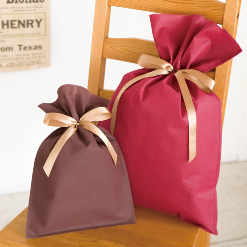 不織布袋 不織布リボン付バッグブラウン-L(10枚) ヘッズ