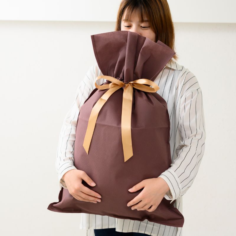 不織布袋 不織布リボン付バッグブラウン-L(10枚) ヘッズ