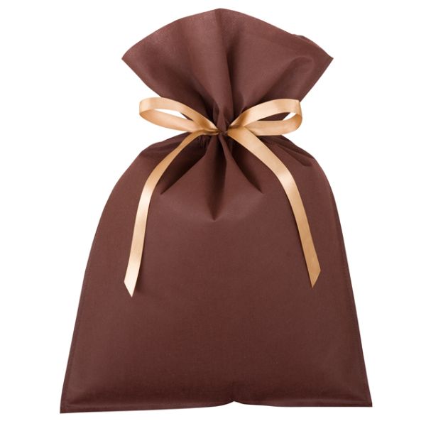 不織布袋 不織布リボン付バッグブラウン-M(10枚) ヘッズ