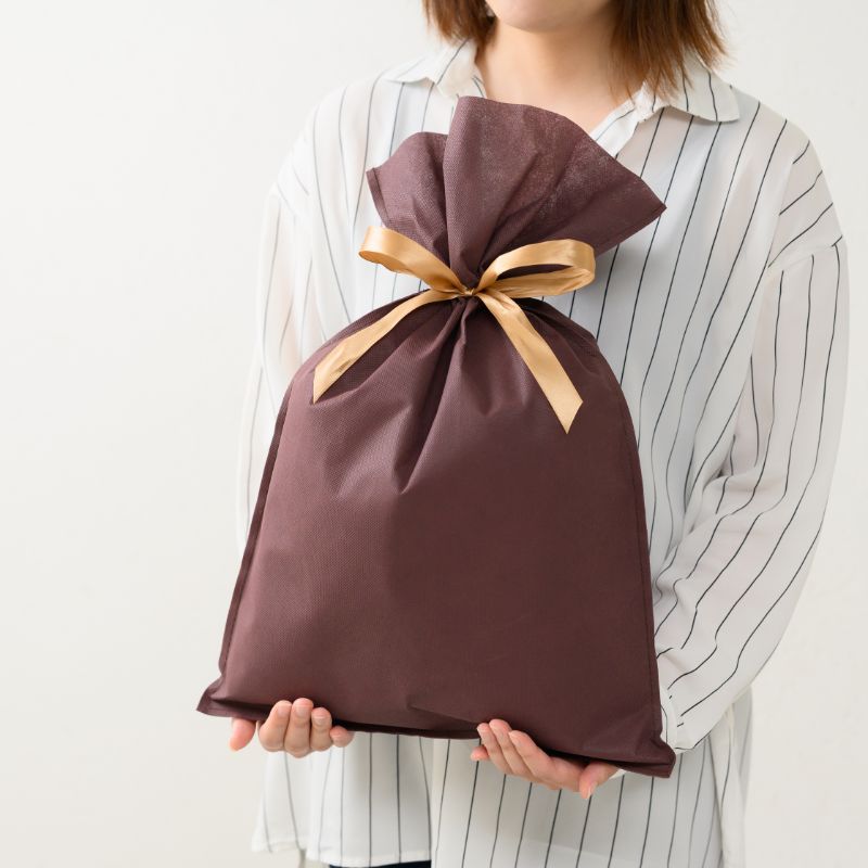 不織布袋 不織布リボン付バッグブラウン-M(10枚) ヘッズ