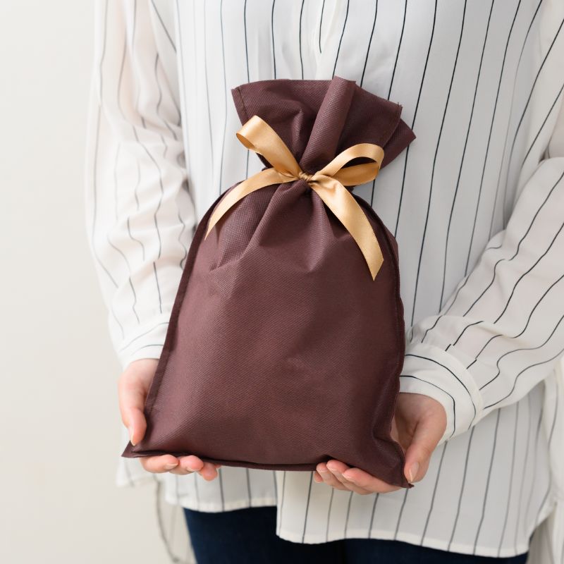 不織布袋 不織布リボン付バッグブラウン-S(10枚) ヘッズ