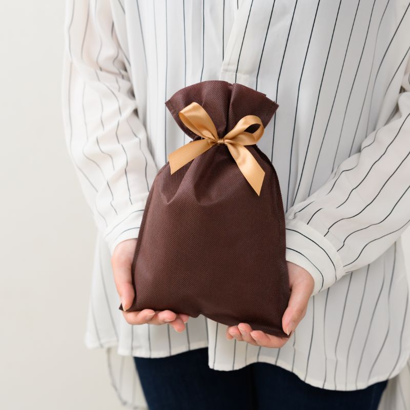 不織布袋 不織布リボン付バッグブラウン-SS(10枚) ヘッズ