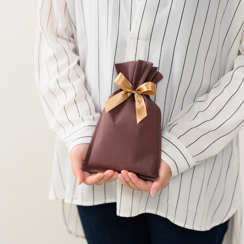 不織布袋 不織布リボン付バッグブラウン-XS(10枚) ヘッズ