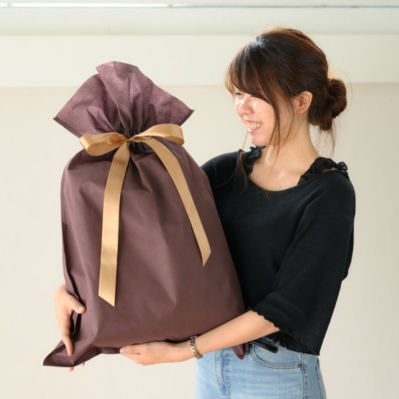 不織布袋 不織布リボン付バッグブラック-L(10枚) ヘッズ