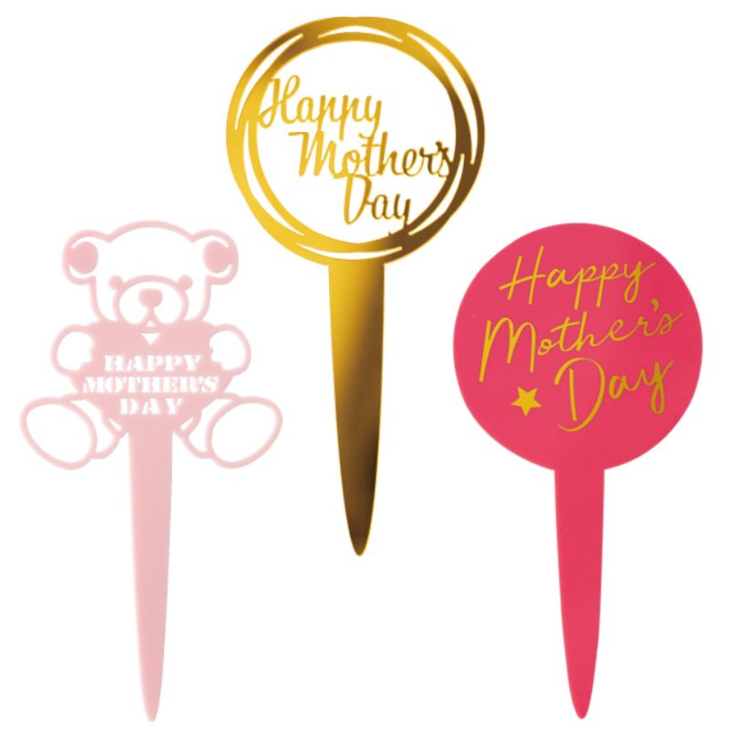 贈答用飾り 母ノ日アクリルフラワーピック-1 クマ(10本) ヘッズ