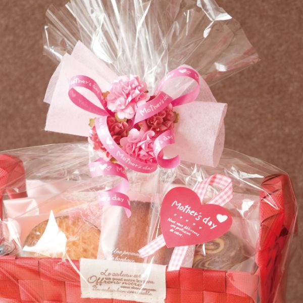 母の日シール-28 ピンクチェックリボン(30枚) ヘッズ