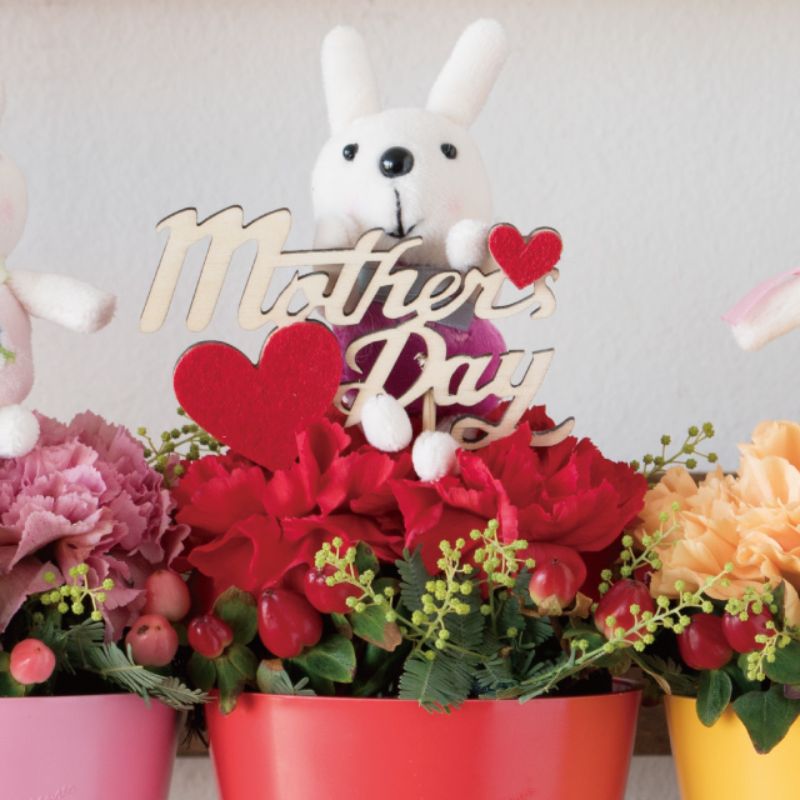 贈答用飾り 母ノ日フラワーピック-40 レーザーウッド(10本) ヘッズ