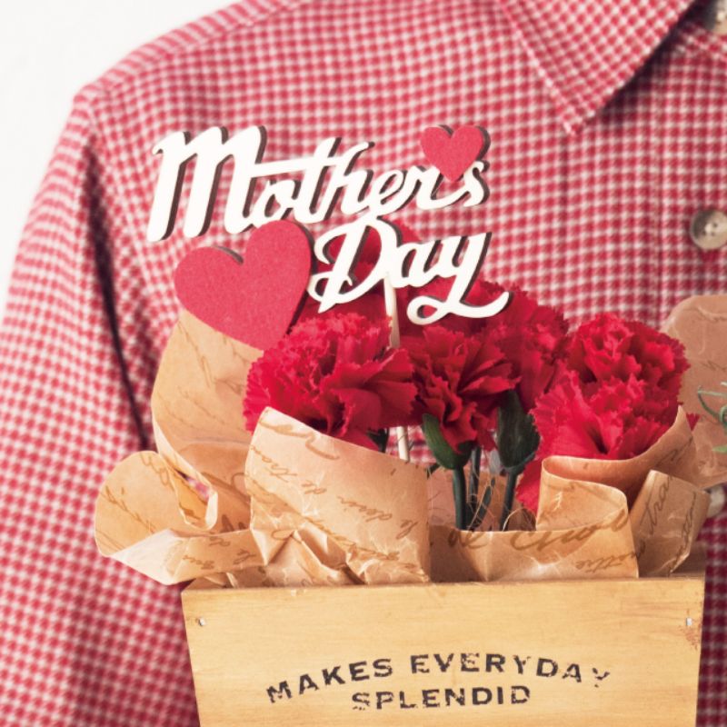 贈答用飾り 母ノ日フラワーピック-40 レーザーウッド(10本) ヘッズ