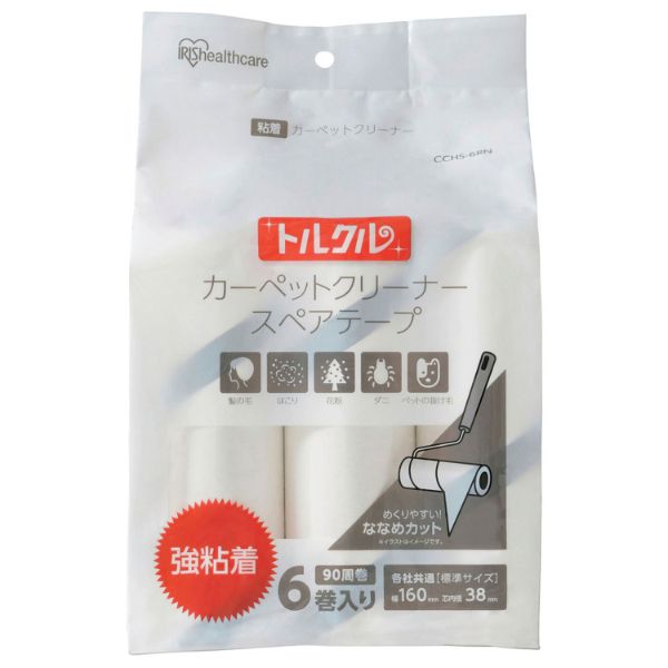 IRIS 572611 トルクル カーペットクリーナースペアテープ強粘着6Pななめカット ホワイト アイリスオーヤマ