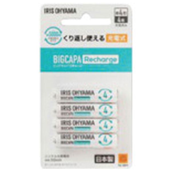 【防災】蓄電池 IRIS 578037 ビックキャパ リチャージ 単4形ニッケル水素電池 4本パック アイリスオーヤマ