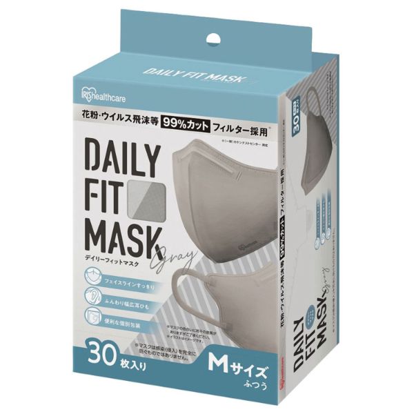 サージカルマスク IRIS DAILY FIT MASK ふつうサイズ 30枚入 グレー アイリスオーヤマ