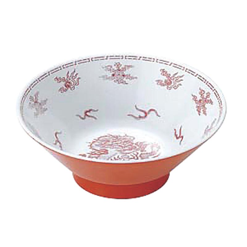 メラミン食器 瑞祥 CA-18 中華丼 新竜模様 白/赤 エンテック