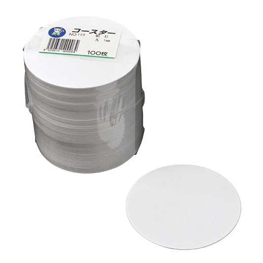 カンダ 店舗備品 No.106 白丸コースター絹目入りφ90(1mm) 100枚入