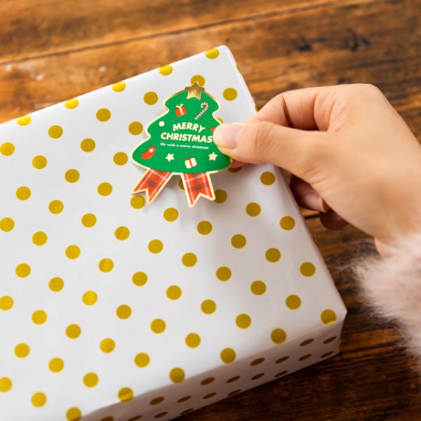 ミニサンタリボン型ギフトシール ツリー(100枚) ヘッズ