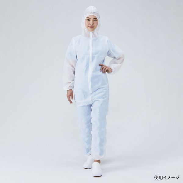 ディスポ白衣 フード付きジャンプスーツ ホワイト L メディテックジャパン