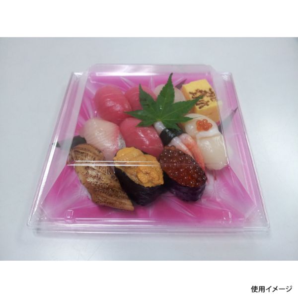 寿司容器 角皿(20)錦切子・桃 ニシキ