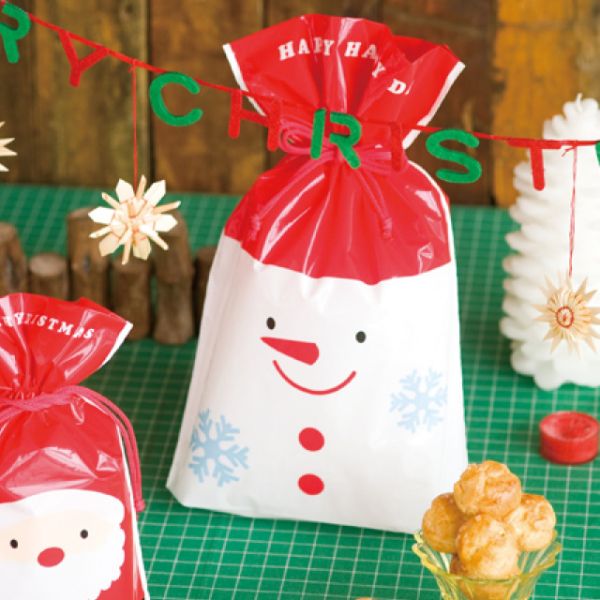 袋 クリスマスハッピーサンタアンドスノーマン 巾着バッグ-3(20枚) ヘッズ