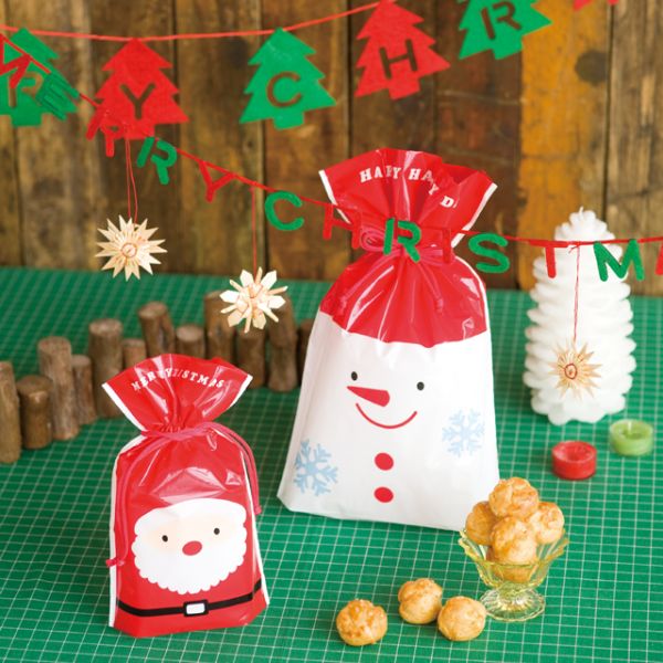 袋 クリスマスハッピーサンタアンドスノーマン 巾着バッグ-4(20枚) ヘッズ