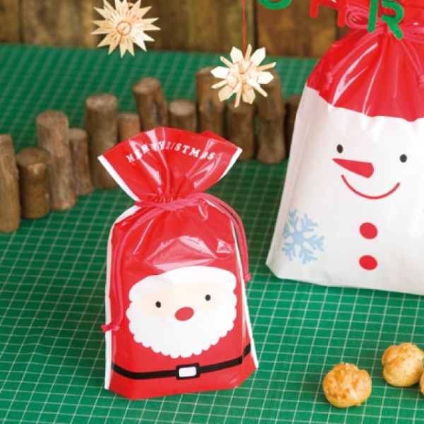 袋 クリスマスハッピーサンタアンドスノーマン 巾着バッグ-4(20枚) ヘッズ