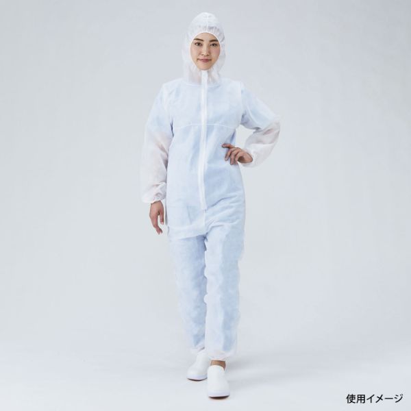 ディスポ白衣 フード付きジャンプスーツ ホワイト M メディテックジャパン