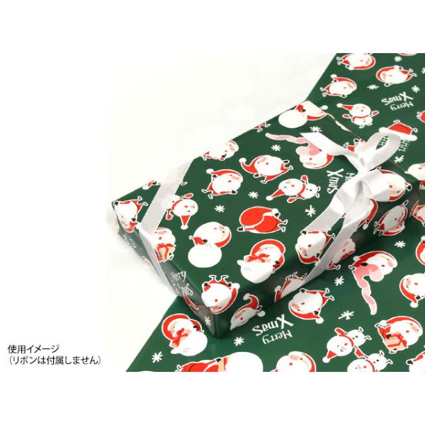 ラッピング パックタケヤマ 包装紙 豆サンタ 四六全判 グリーン