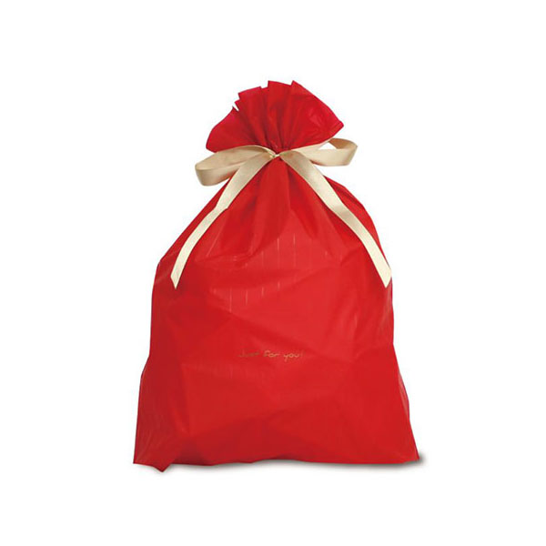 袋 4015 リボン付ギフトバッグ ピンストライプレッド 中 ベルベ