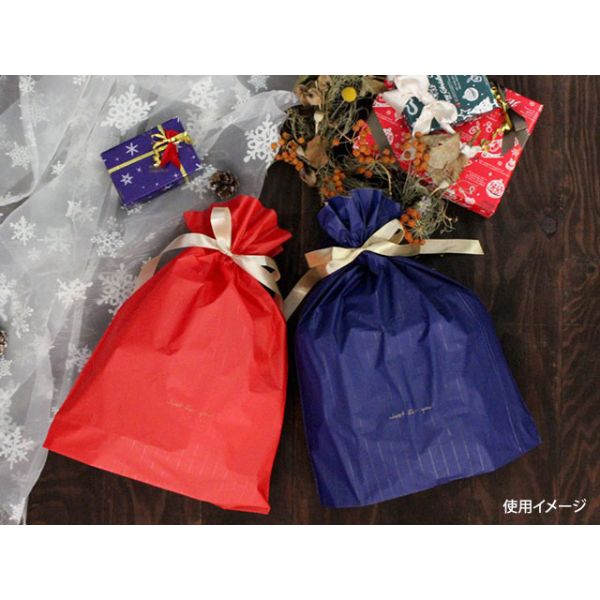 袋 4017 リボン付ギフトバッグ ピンストライプレッド 特大 ベルベ