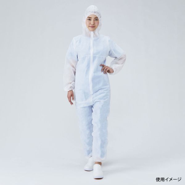 ディスポ白衣 フード付きジャンプスーツ ホワイト LL メディテックジャパン