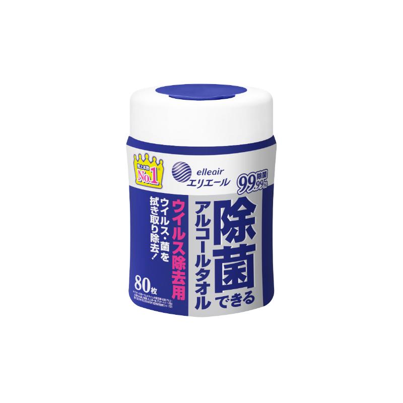 衛生資材 エリエール 除菌できるアルコールタオルウイルス除去用ボトル 本体 80枚 エリエール