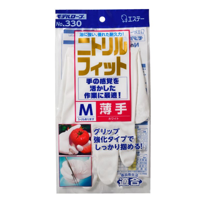 作業用手袋 No330 モデルローブ ニトリルフィット薄手M 白 エステーPRO