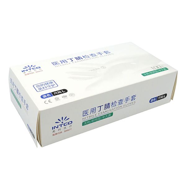 【100枚入】ニトリル手袋(イントコ製)粉無 ブルー L