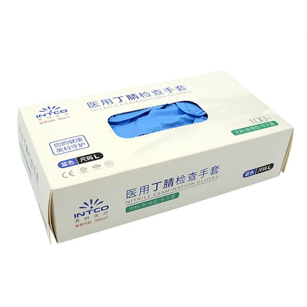 【100枚入】ニトリル手袋(イントコ製)粉無 ブルー L