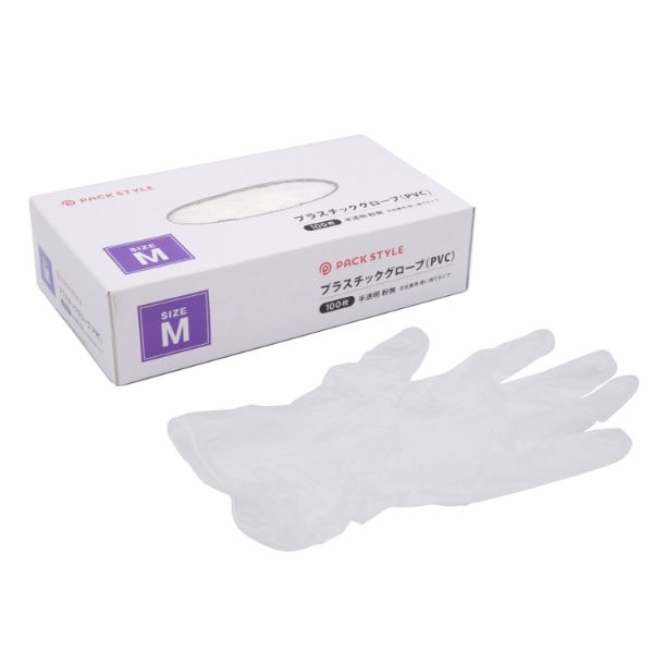 プラスチックグローブ(PVC手袋) 半透明 粉無 Mサイズ