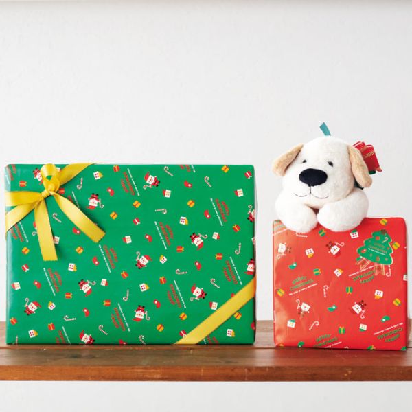 クリスマスミニサンタ包装紙/緑(50枚) ヘッズ