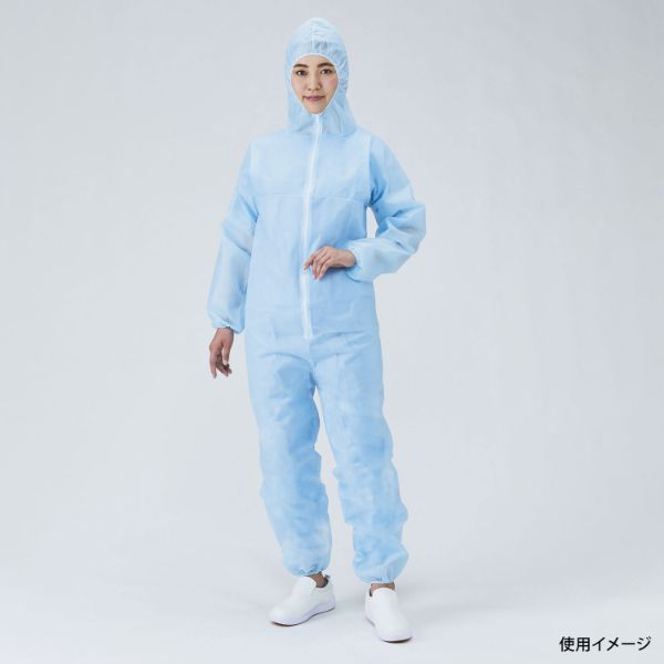 ディスポ白衣 フード付きジャンプスーツ ブルー M メディテックジャパン