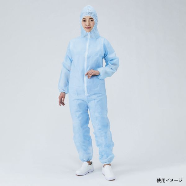 ディスポ白衣 フード付きジャンプスーツ ブルー L メディテックジャパン