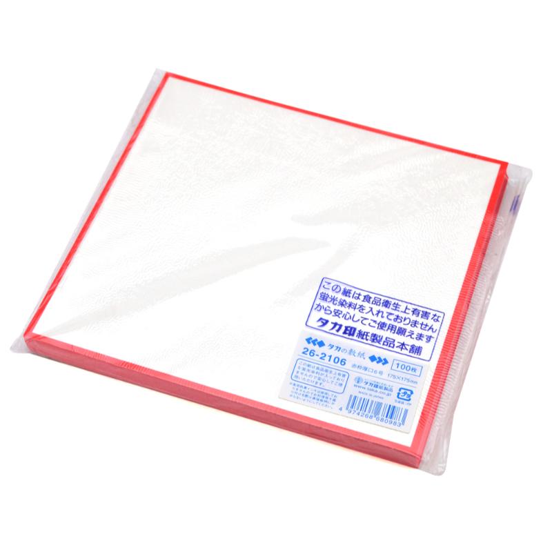 和菓子用品 26-2106 敷紙 6号 赤枠 厚口 100枚入 ササガワ