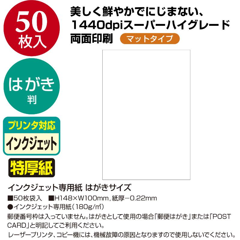 プリンター用紙 12A7624 インクジェット専用紙 はがきサイズ 50枚入り ササガワ
