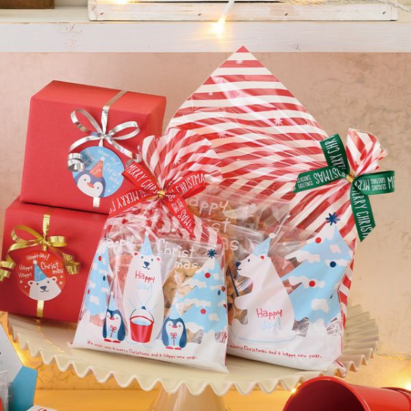 テープ無 OPP袋 クリスマススノーベア OPPギフトバッグ-3(50枚) ヘッズ