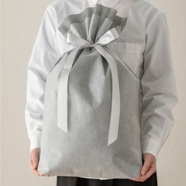 不織布袋 2重不織布リボン付バッグ-L グレー(10枚) ヘッズ